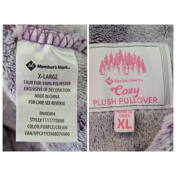 Member’s Mark Cozy Plush Pullover Hoodie Faux Fur Soft Purple Cream - Picture 6 of 7